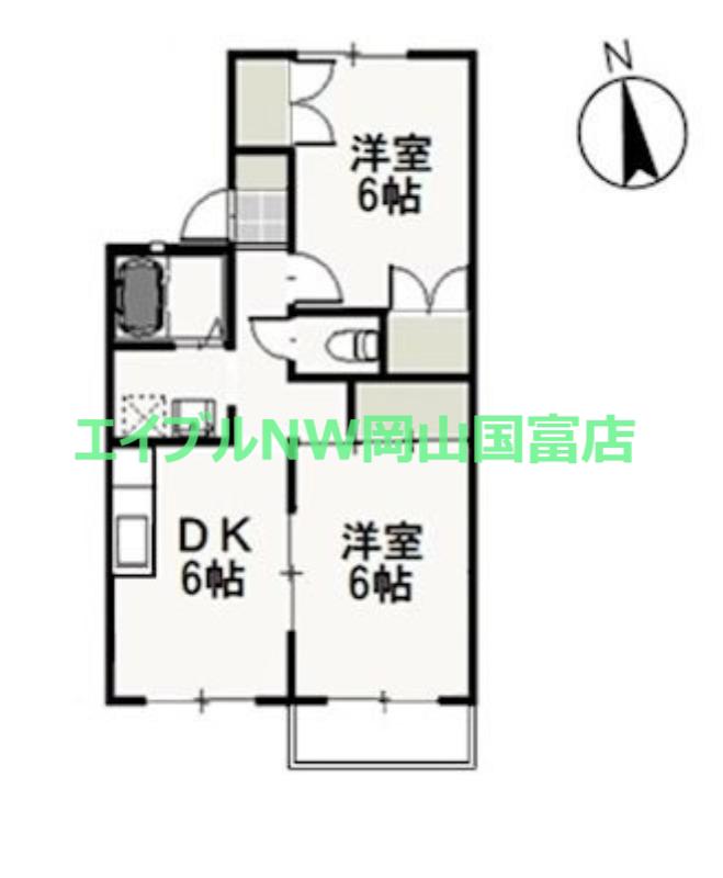 エスポワール国富B(2DK/2階)の間取り写真