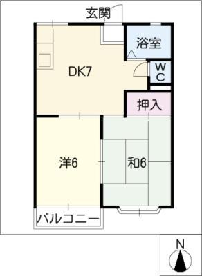 コーポカワダ(2DK/2階)の間取り写真
