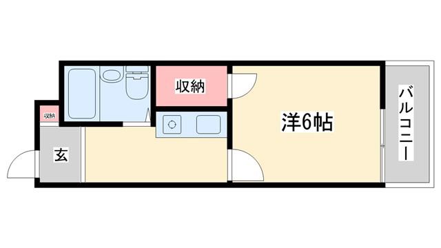 高砂ヨーロピアン4番館(ワンルーム/2階)の間取り写真