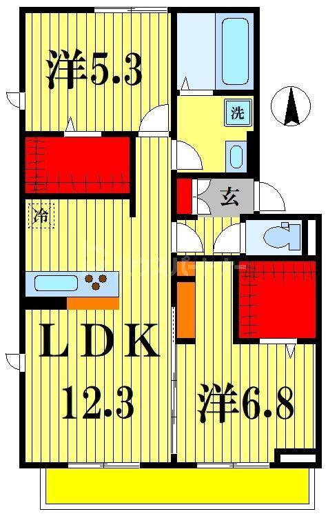 リヴィール ソワIII(2LDK/1階)の間取り写真