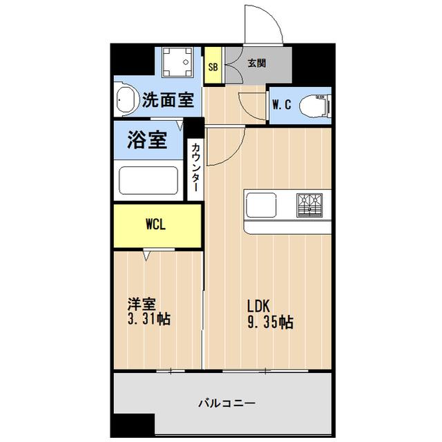 LIBTH松山III(1LDK/9階)の間取り写真