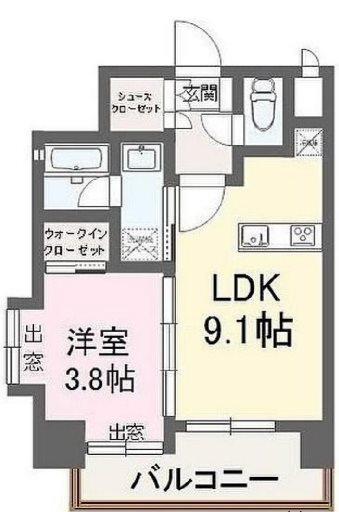 ヴィラ博丈下川端(1LDK/11階)の間取り写真