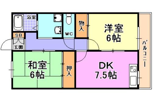 ガーデンハイツ芦屋(2LDK/2階)の間取り写真