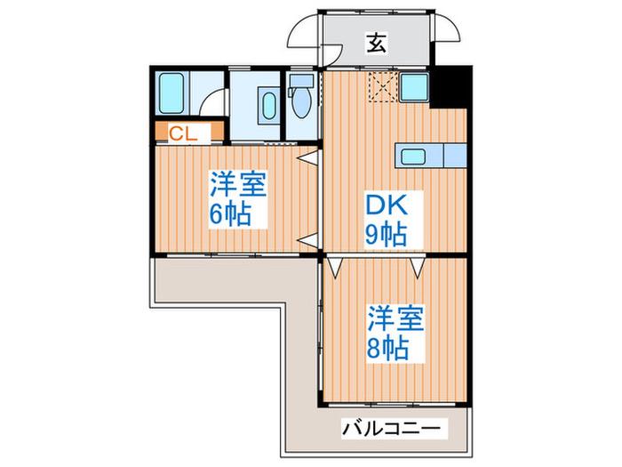 オレンジフラット(2DK/3階)の間取り写真