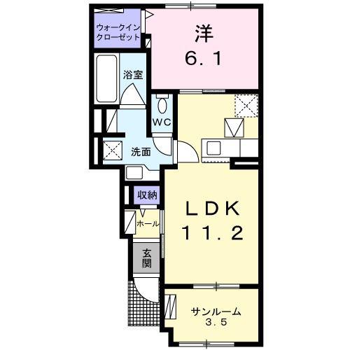 ラリマー(1LDK/1階)の間取り写真