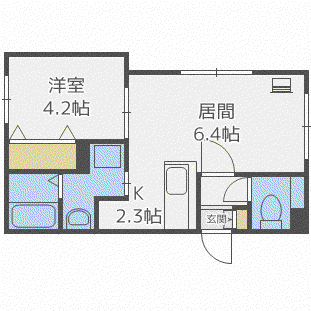 ペルージュ菊水(1DK/1階)の間取り写真