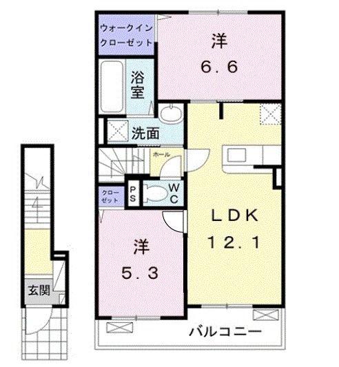 ルルタンB(2LDK/2階)の間取り写真