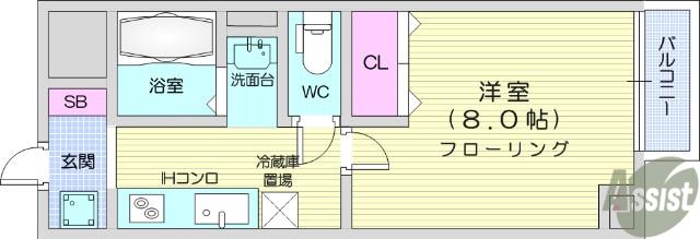 アスコット木ノ下(1K/2階)の間取り写真