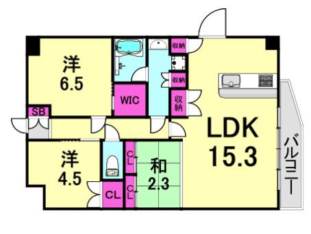 LA DOUCEUR西宮北口(2LDK/6階)の間取り写真
