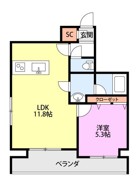 オクト川端町(1LDK/4階)の間取り写真