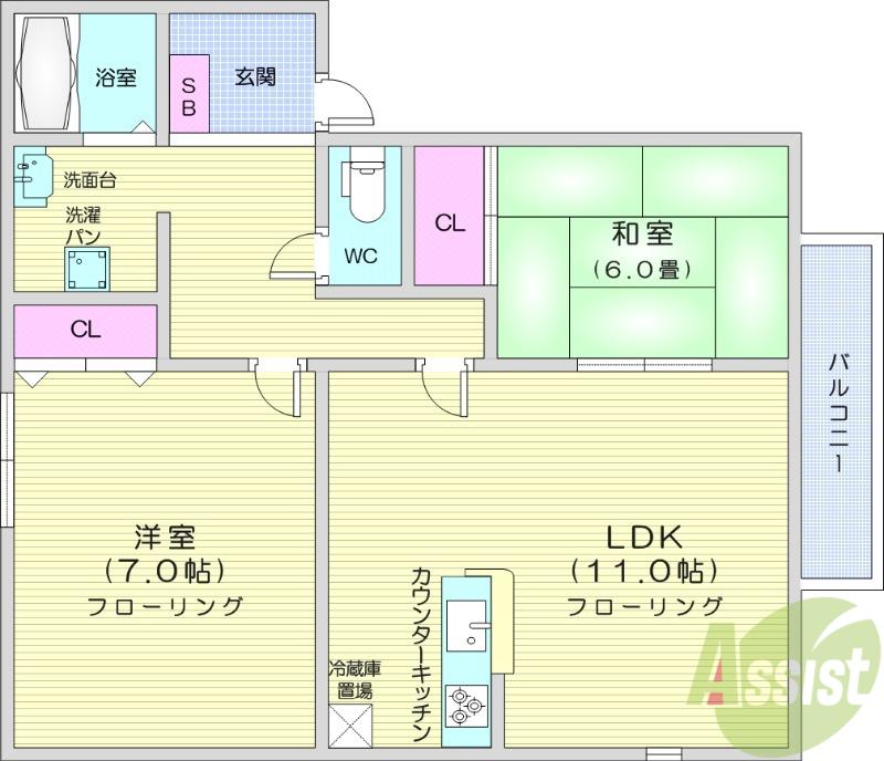 プラシード泉B(2LDK/2階)の間取り写真