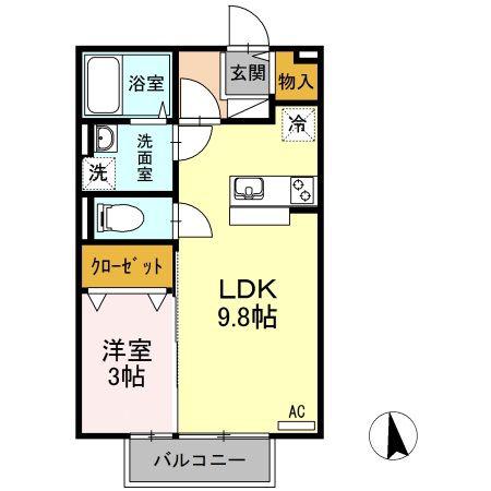 セブンI棟(1LDK/2階)の間取り写真