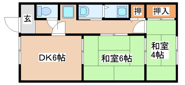土居ハイツ(2DK/2階)の間取り写真