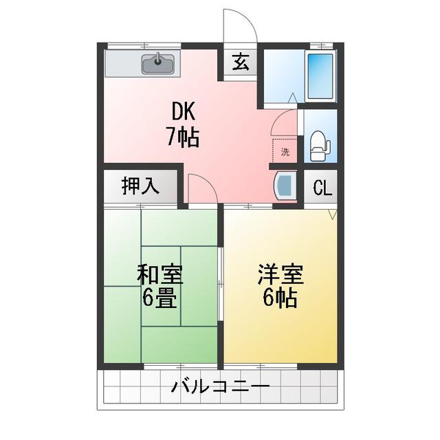 シティハイムバイオレット(2DK/2階)の間取り写真
