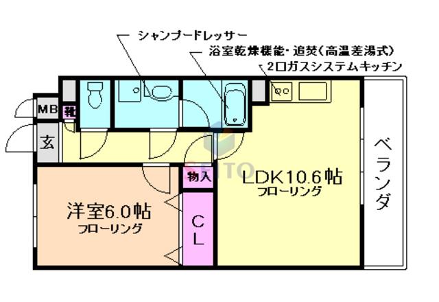ベロクオーレ三国(1LDK/4階)の間取り写真