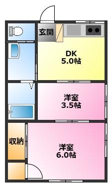 AQUAレジデンス武蔵小杉 第21(2DK/1階)の間取り写真