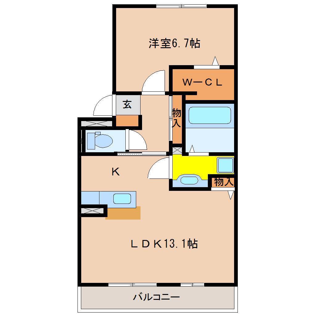 セジュールHIYORIII(1LDK/2階)の間取り写真