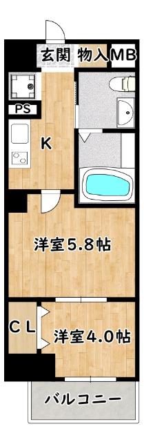 エグゼ新北野(2K/7階)の間取り写真