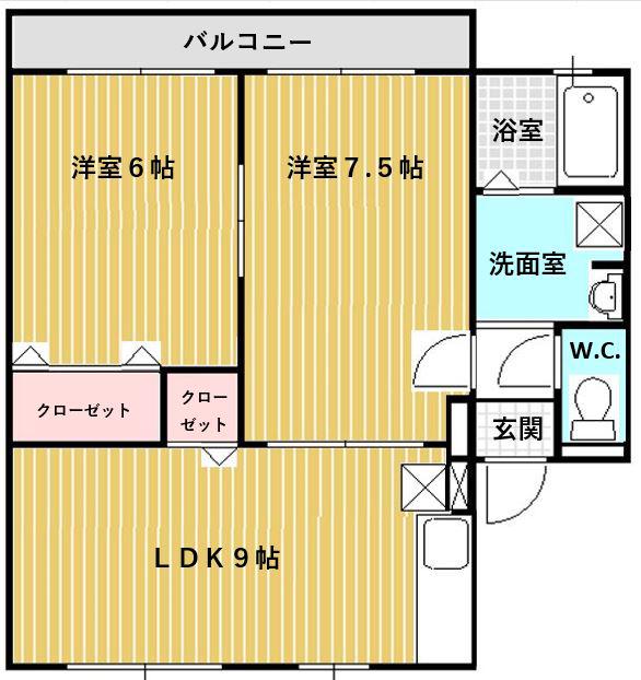 エクリューB棟(2LDK/2階)の間取り写真