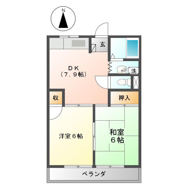 ハイツ村井(2DK/4階)の間取り写真