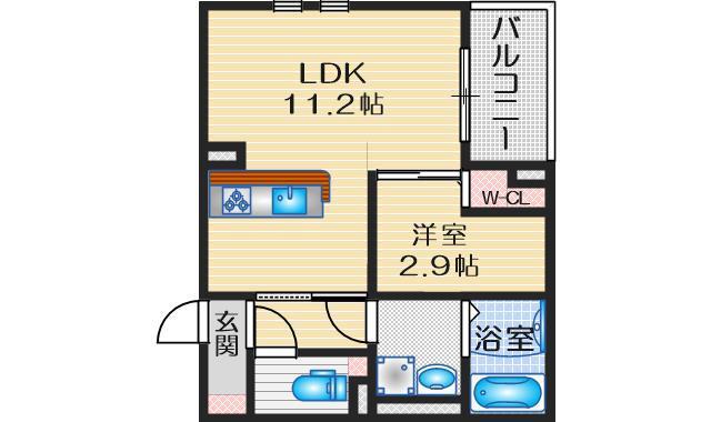 AMOUR VILLE江坂(1LDK/2階)の間取り写真