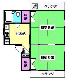 フラット清水町(2K/2階)の間取り写真