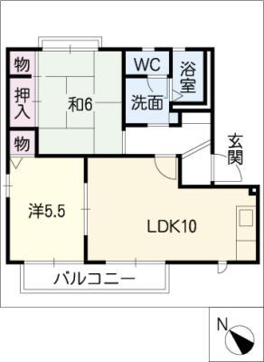 バリュージュアスカ B棟(2LDK/2階)の間取り写真