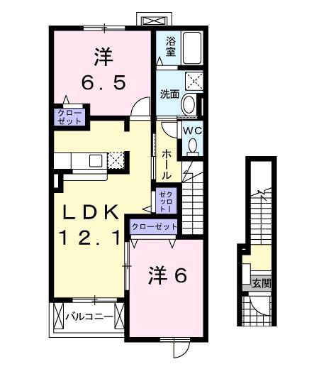 ヴァンフルール(2LDK/2階)の間取り写真