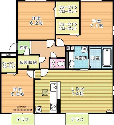 ドリームテュア/クレールシャト(3LDK/1階)の間取り写真