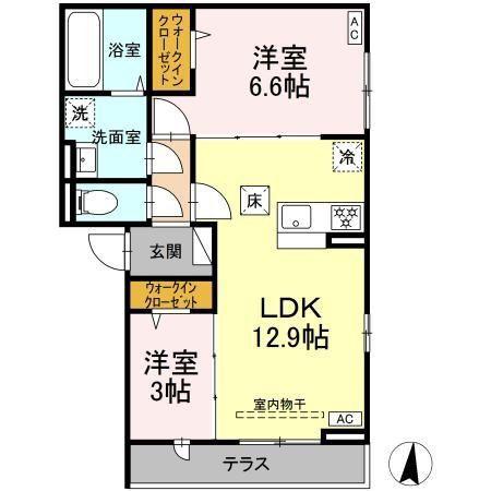 D PAINA 小杉陣屋町(2LDK/1階)の間取り写真