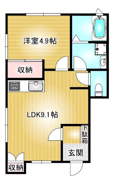 ハピエル内丸B(1LDK/1階)の間取り写真