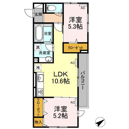 メゾンN&N(2LDK/2階)の間取り写真