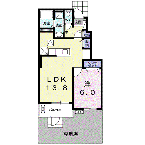コッティ国府(1LDK/1階)の間取り写真