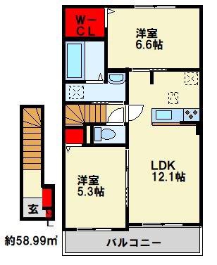 ピース B(2LDK/2階)の間取り写真