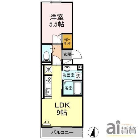 アキツ駅前ヒルトップ(1LDK/1階)の間取り写真