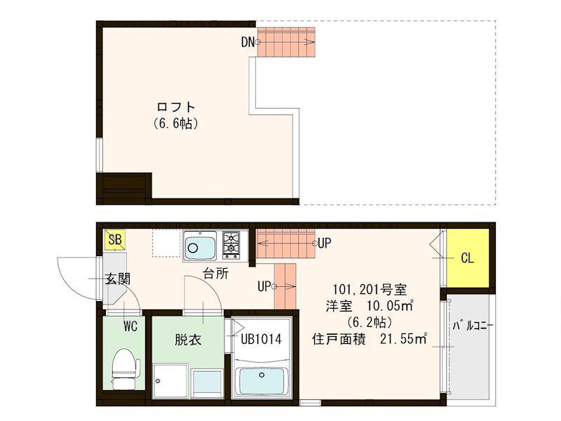 ボヌール井尻(1K/2階)の間取り写真