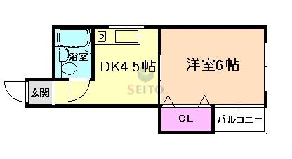 JPアパートメント豊中II(1DK/2階)の間取り写真