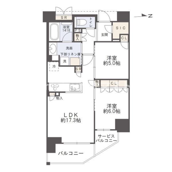 リバーガーデン四天王寺(2LDK/18階)の間取り写真