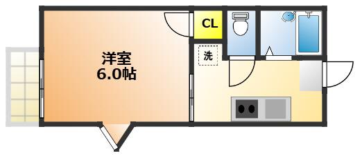 ファミーユ北(1K/2階)の間取り写真