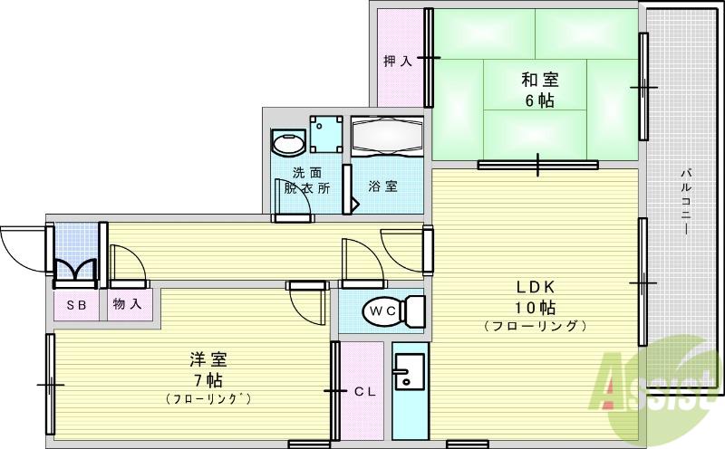 メゾンドロワール(2LDK/2階)の間取り写真