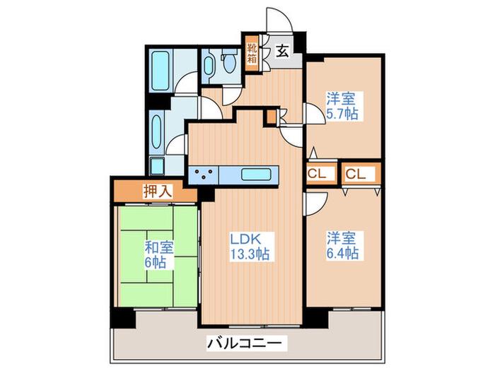 ライオンズタワー仙台長町(3LDK/8階)の間取り写真