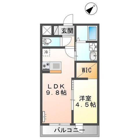 WISTERIA(1LDK/2階)の間取り写真