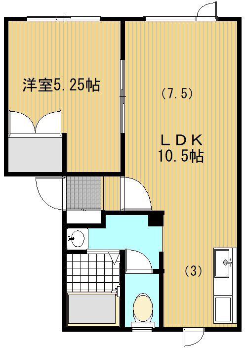 ワイズフラッツ黄金(1LDK/1階)の間取り写真