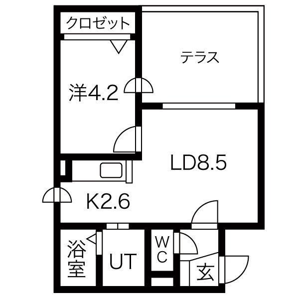 ワイスハイム琴似(1LDK/1階)の間取り写真