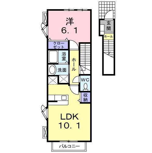 ハーベストスクエア壱番館(1LDK/2階)の間取り写真