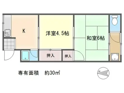 ハイツ白龍(2DK/1階)の間取り写真