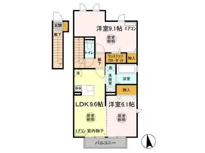 ファセリアB(2DK/2階)の間取り写真