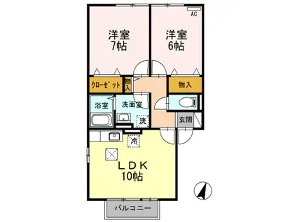 セジュールミゾカワB(2LDK/1階)の間取り写真