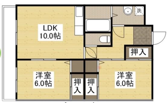岡田マンション(2LDK/2階)の間取り写真