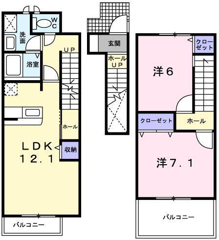 グレイスフルフィールドI(2LDK/2階)の間取り写真